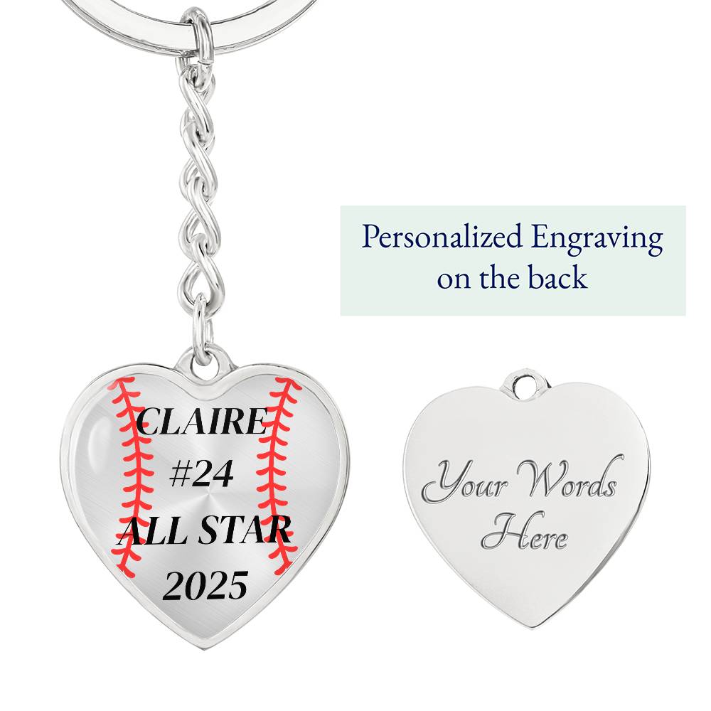 Custom Engraved ALL STAR Name and Year Graphic Heart Keychain