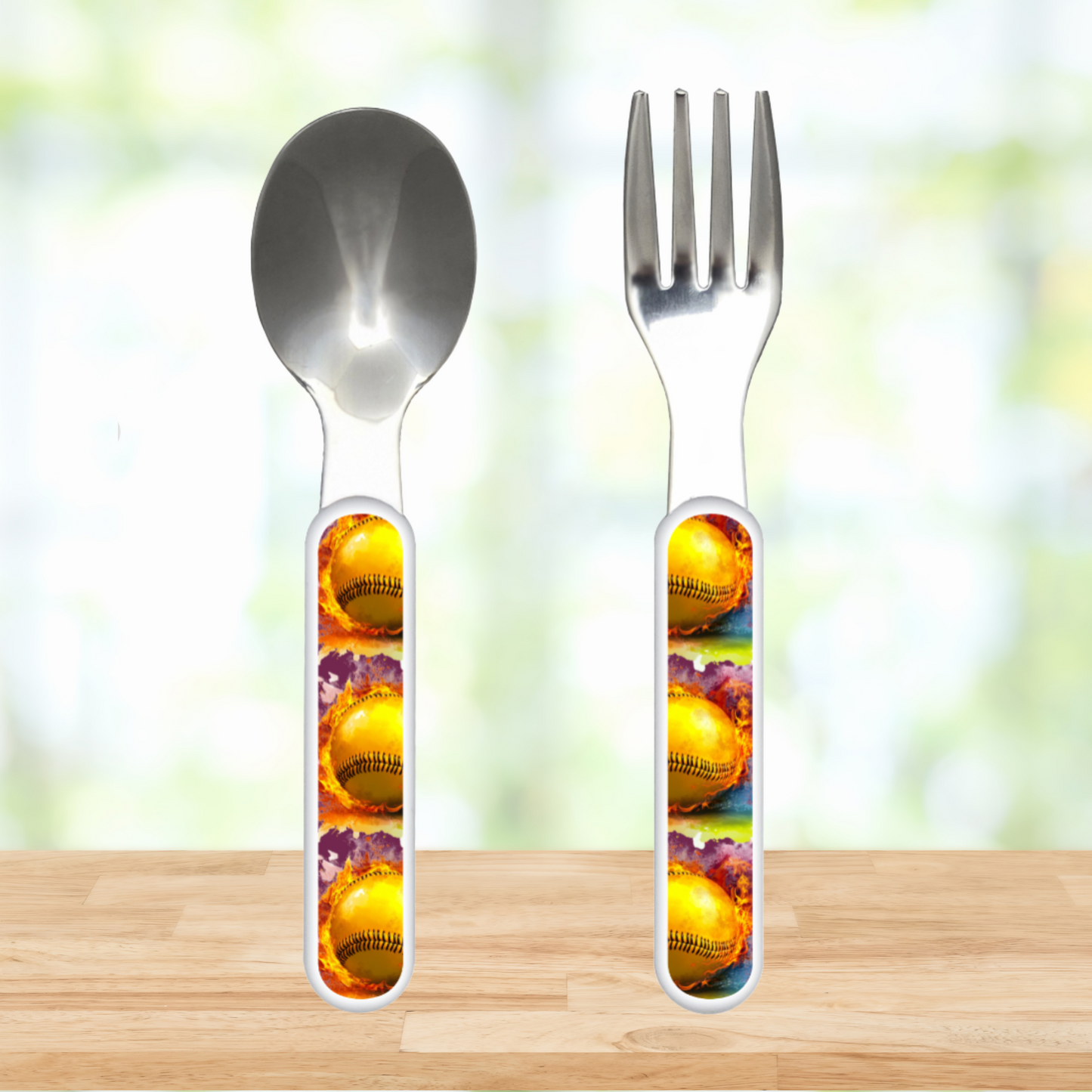 Fireball Fork & Spoon Set – Game Day Lunchbox Silverware for Players and Fans