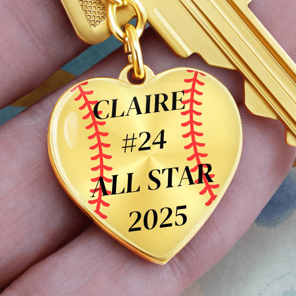 Custom Engraved ALL STAR Name and Year Graphic Heart Keychain