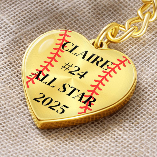 Custom Engraved ALL STAR Name and Year Graphic Heart Keychain