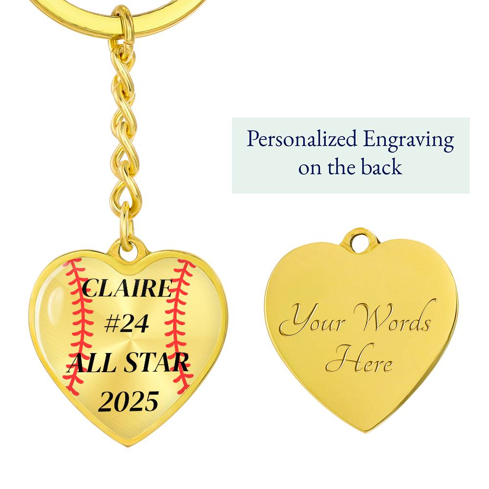 Custom Engraved ALL STAR Name and Year Graphic Heart Keychain