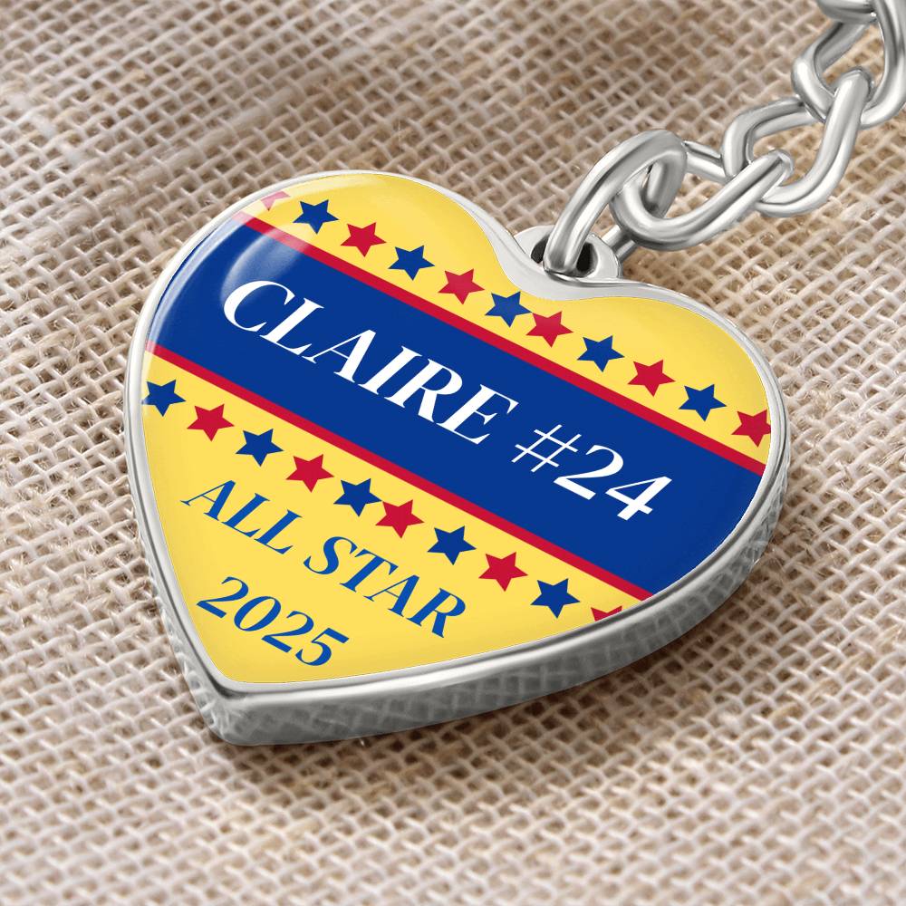 Custom Engraved ALL STAR Name and Year Graphic Heart Keychain - Softball