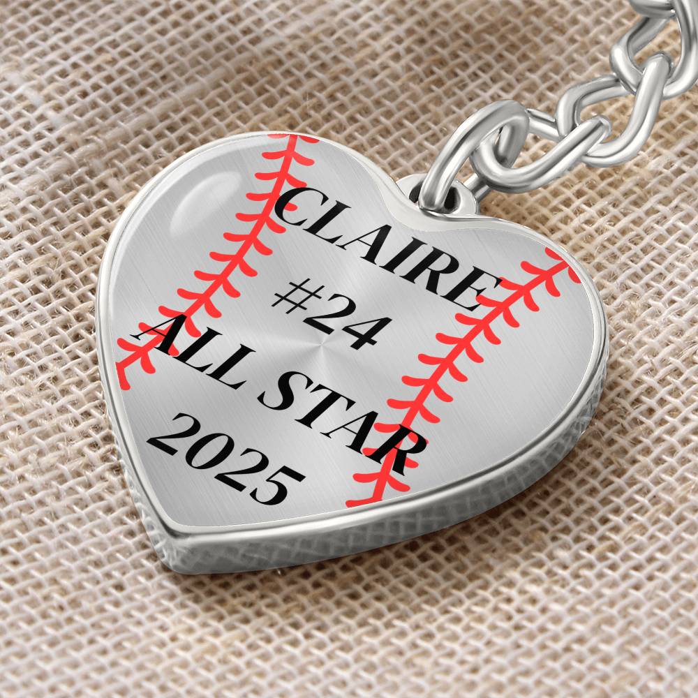 Custom Engraved ALL STAR Name and Year Graphic Heart Keychain