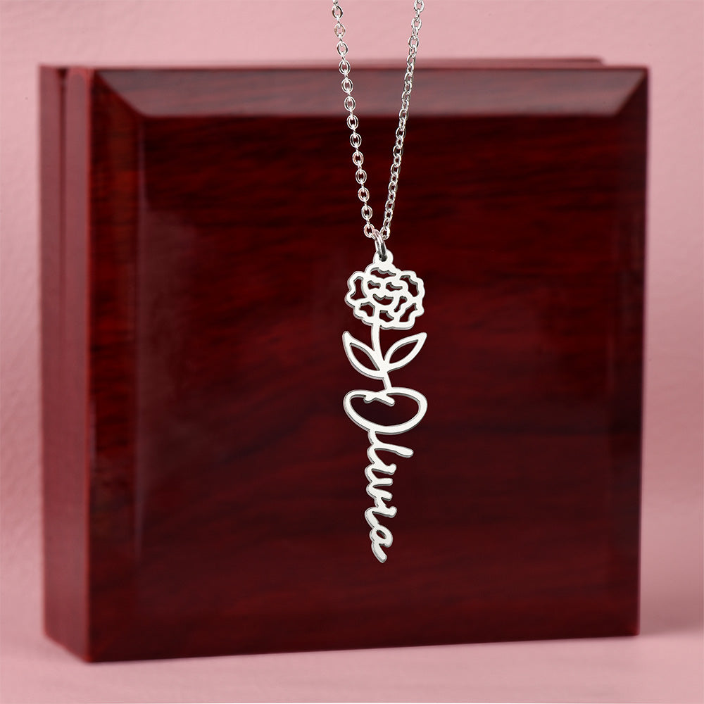 Birth Month Flower & Custom Name Necklace