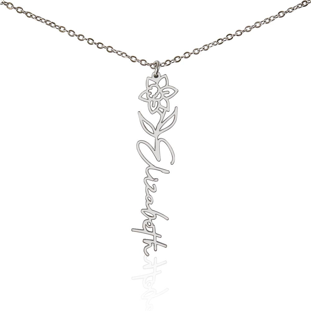Birth Month Flower & Custom Name Necklace