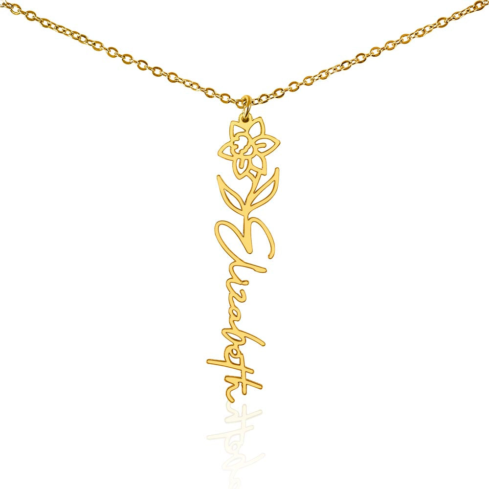 Birth Month Flower & Custom Name Necklace