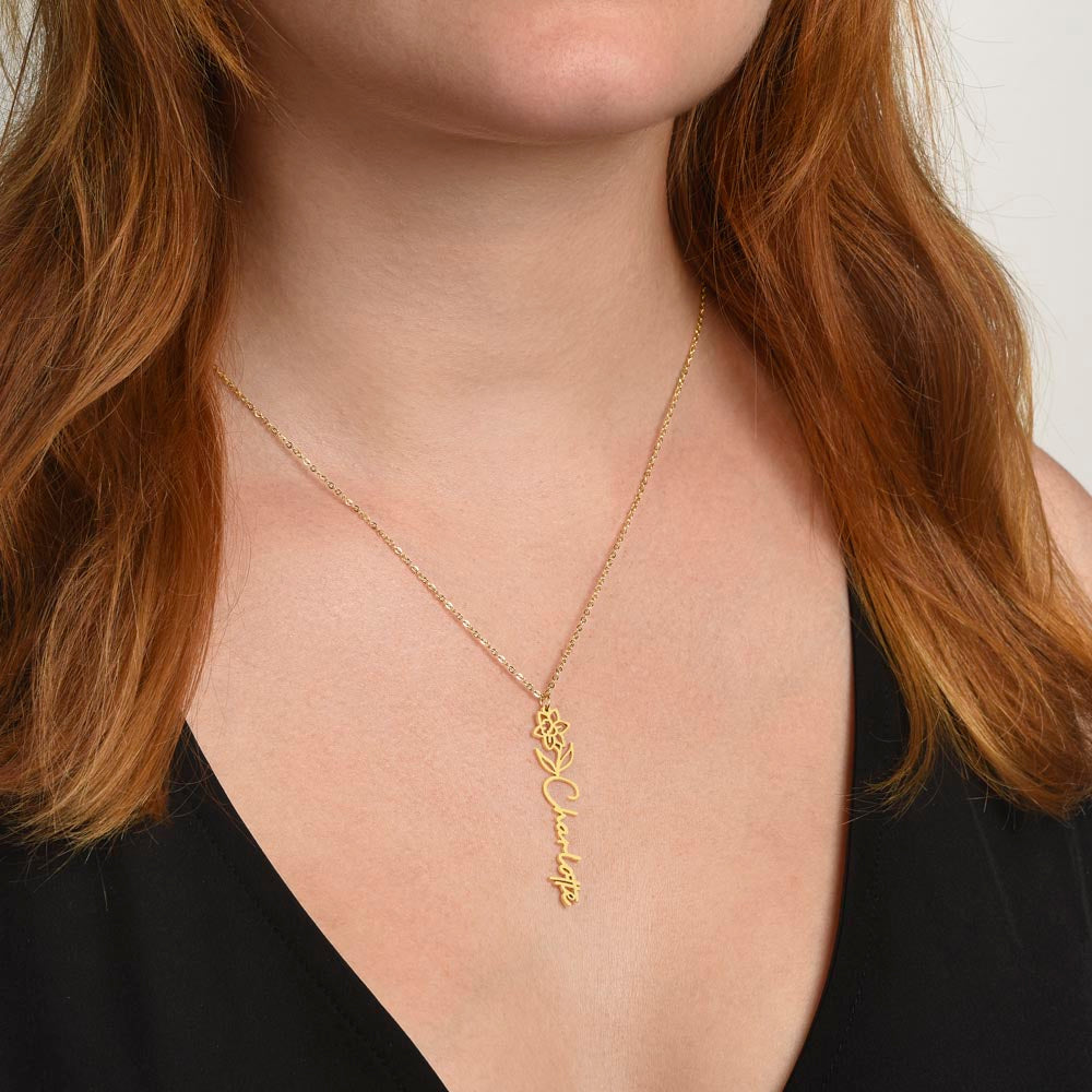 Birth Month Flower & Custom Name Necklace