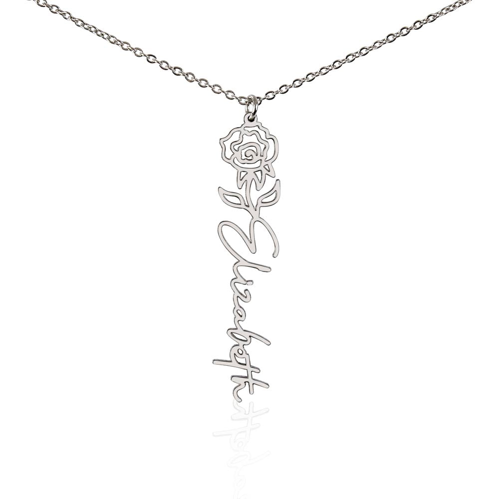 Birth Month Flower & Custom Name Necklace