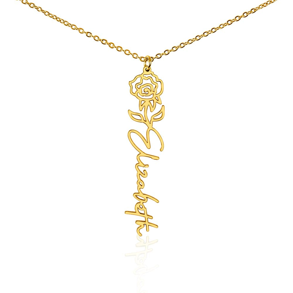 Birth Month Flower & Custom Name Necklace