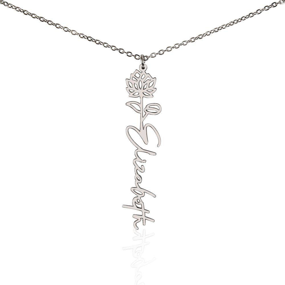 Birth Month Flower & Custom Name Necklace
