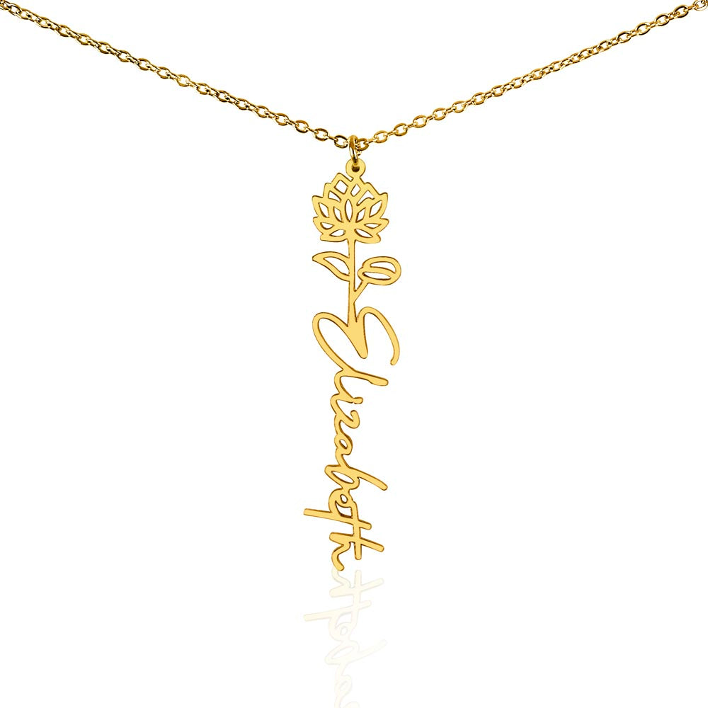Birth Month Flower & Custom Name Necklace
