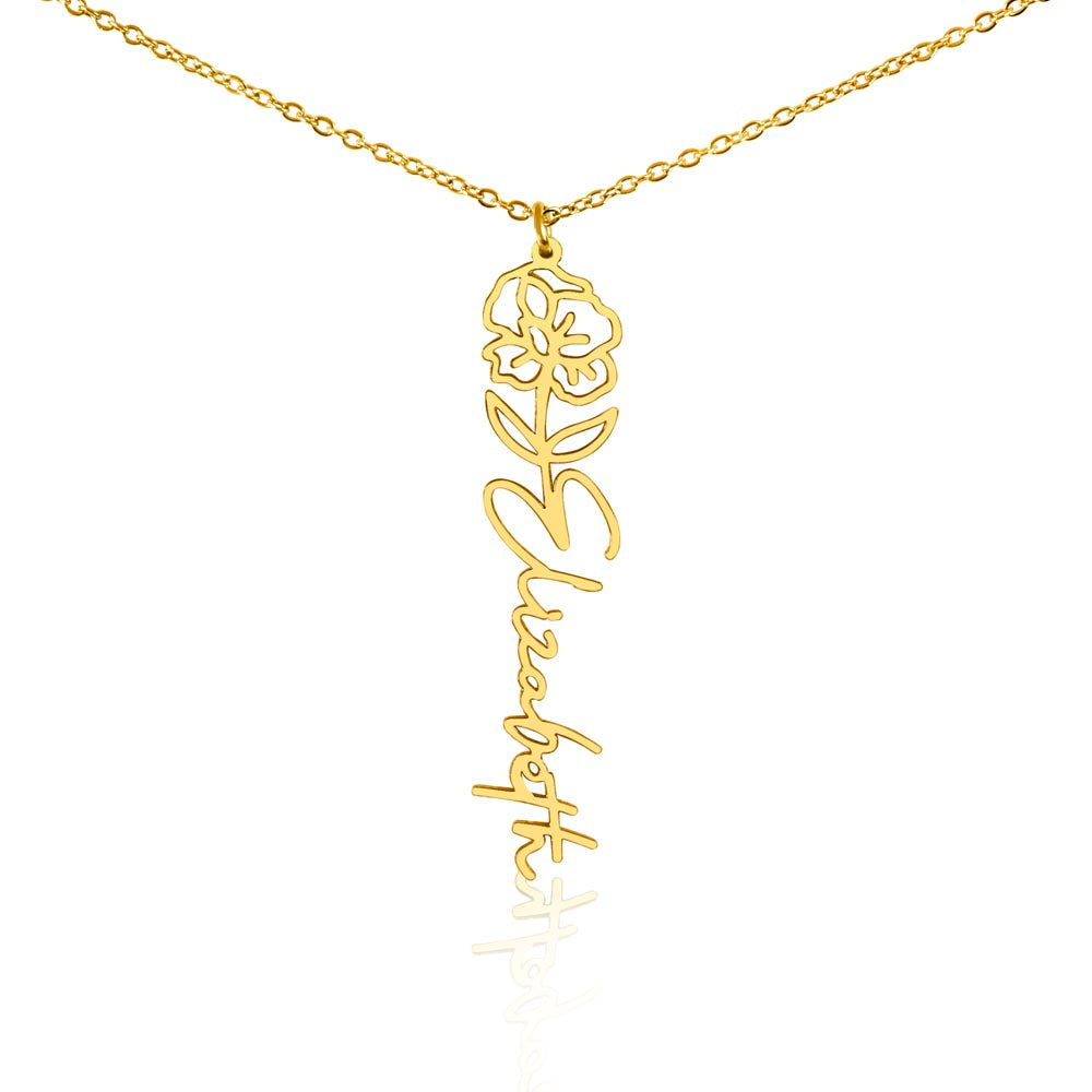 Birth Month Flower & Custom Name Necklace