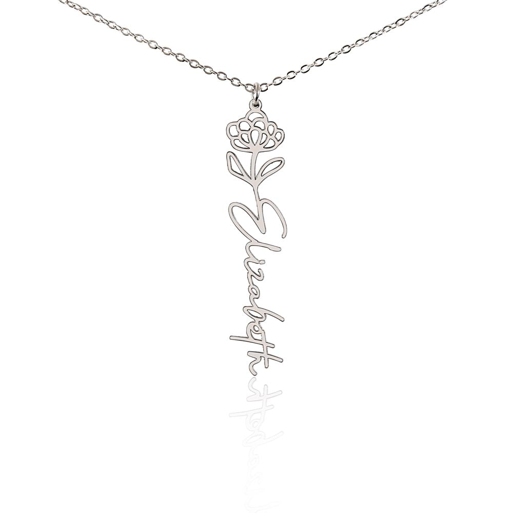 Birth Month Flower & Custom Name Necklace