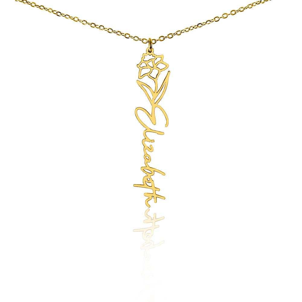 Birth Month Flower & Custom Name Necklace