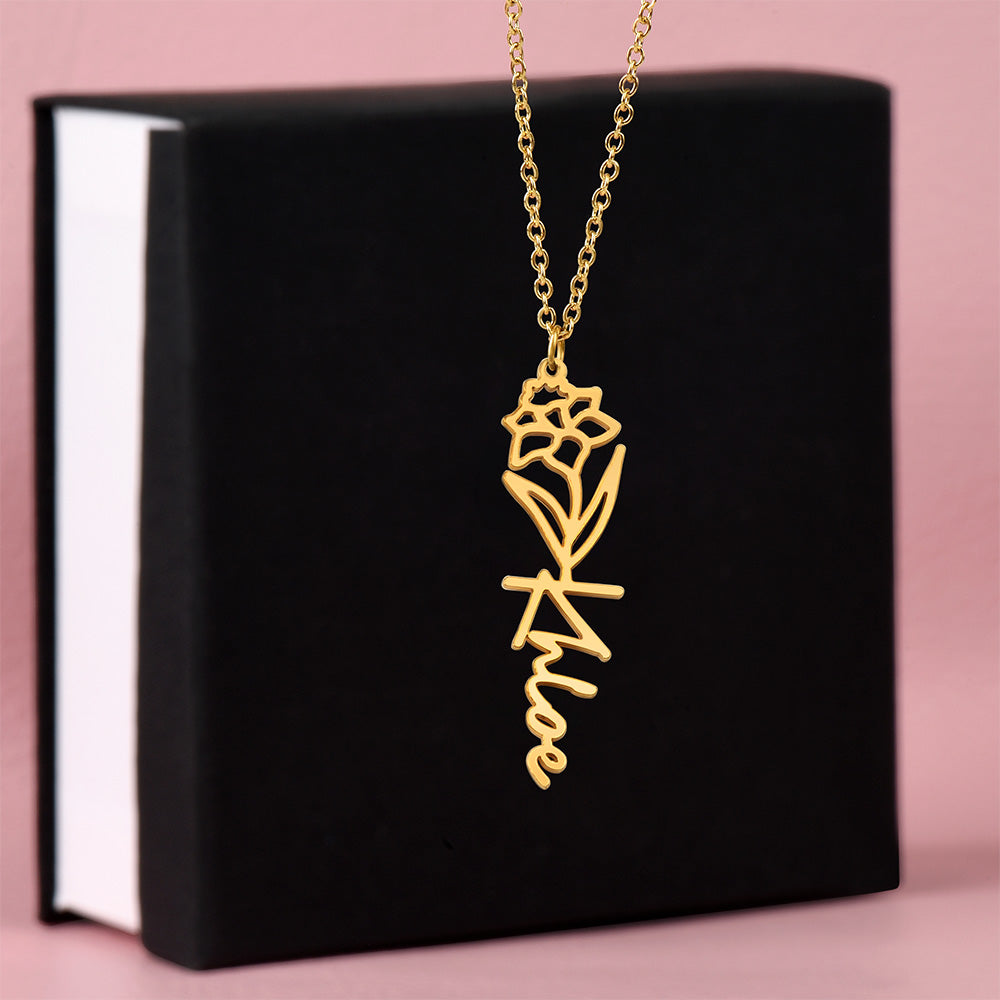 Birth Month Flower & Custom Name Necklace