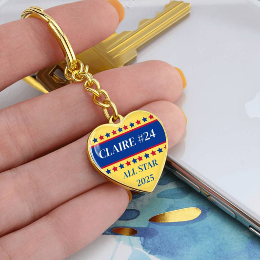 Custom Engraved ALL STAR Name and Year Graphic Heart Keychain - Softball