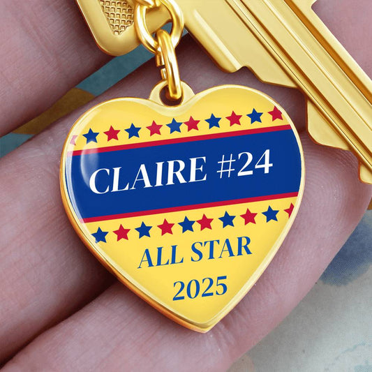 Custom Engraved ALL STAR Name and Year Graphic Heart Keychain - Softball