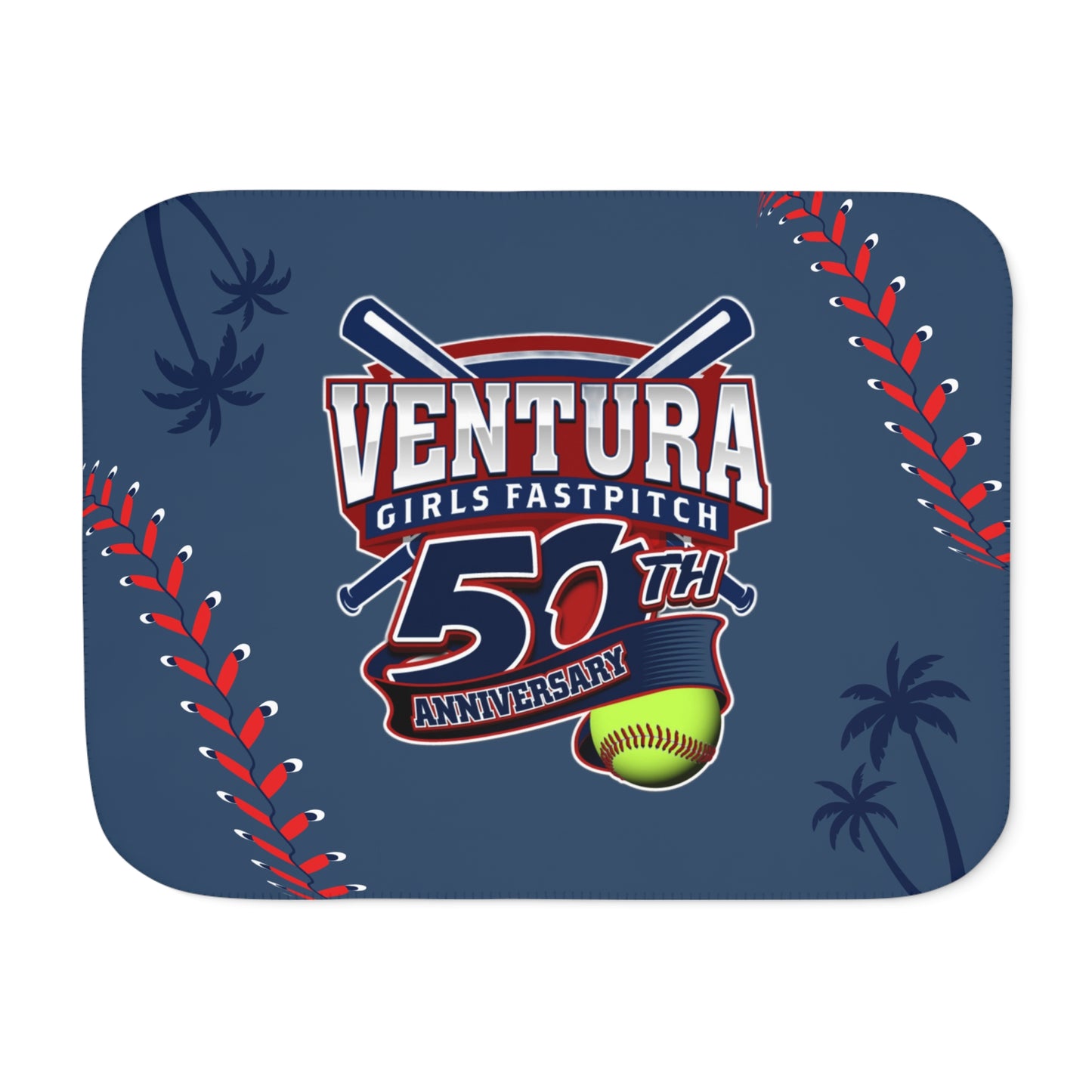Light Blue 60x80 Palm Ventura Girls Fastpitch 50th Anniversary Sherpa Blanket