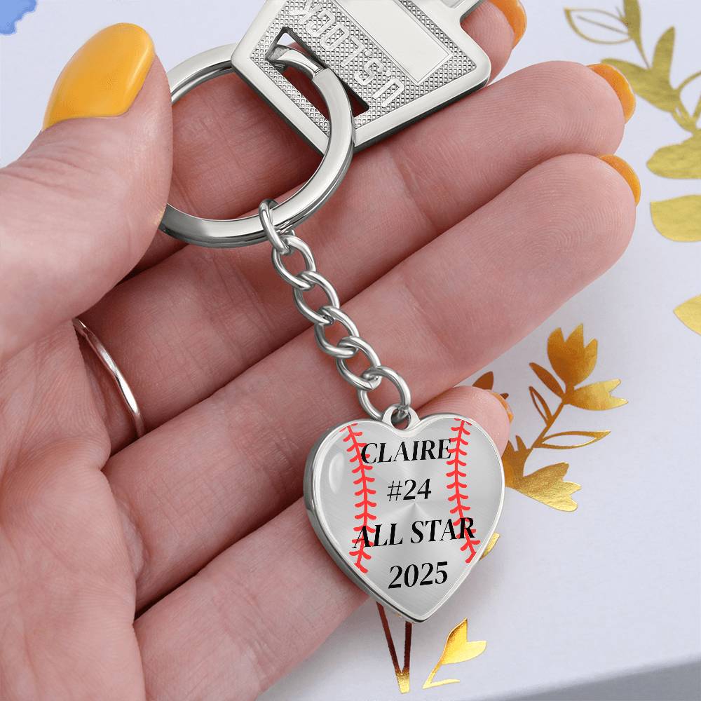 Custom Engraved ALL STAR Name and Year Graphic Heart Keychain