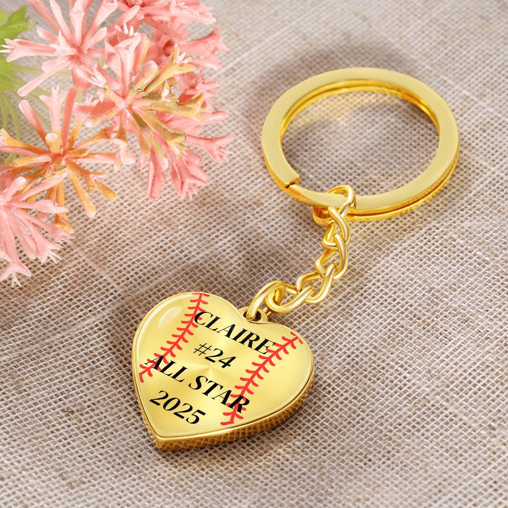 Custom Engraved ALL STAR Name and Year Graphic Heart Keychain