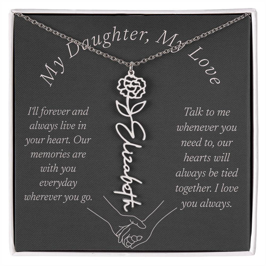 Memorial Flower Name Necklace, To Daughter For Her
