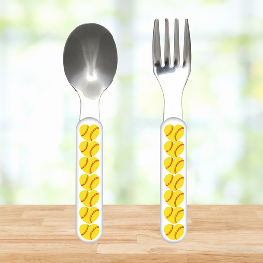 Softball Heart Fork & Spoon Set – Game Day Lunchbox Silverware for Players and Fans