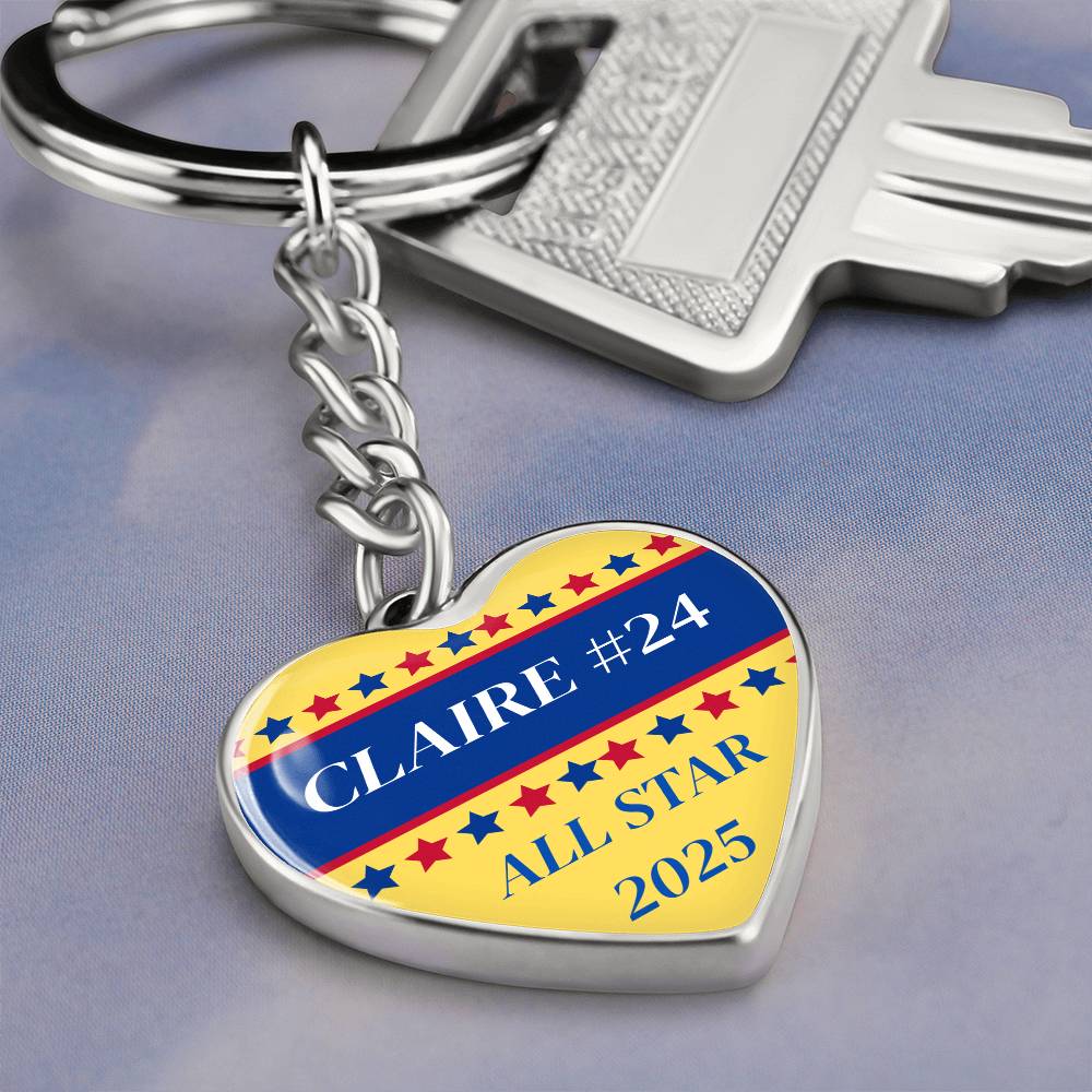 Custom Engraved ALL STAR Name and Year Graphic Heart Keychain - Softball