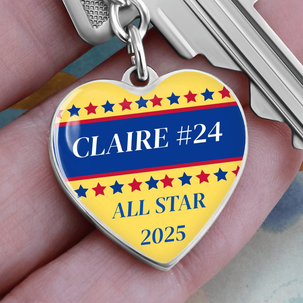 Custom Engraved ALL STAR Name and Year Graphic Heart Keychain - Softball