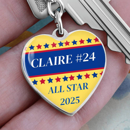Custom Engraved ALL STAR Name and Year Graphic Heart Keychain - Softball