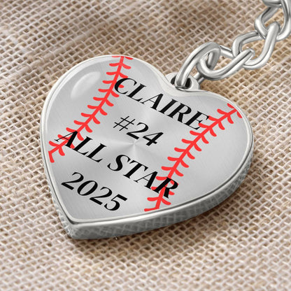 Custom Engraved ALL STAR Name and Year Graphic Heart Keychain