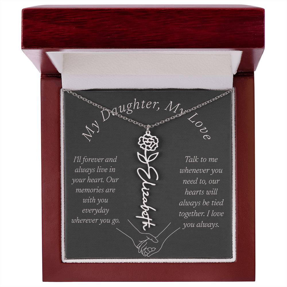 Memorial Flower Name Necklace, To Daughter For Her