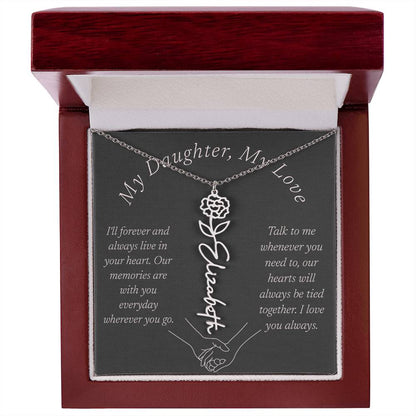 Memorial Flower Name Necklace, To Daughter For Her