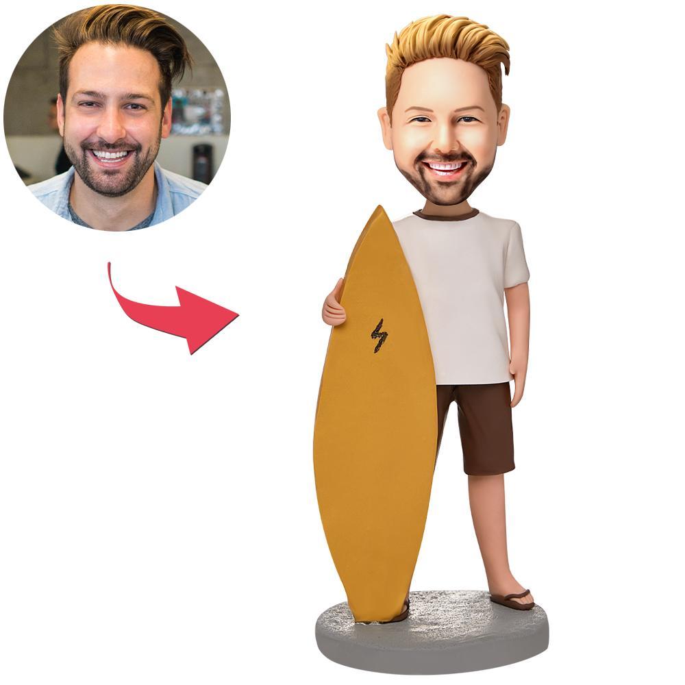 Custom Man And Surfboard Bobblehead With Engraved Text