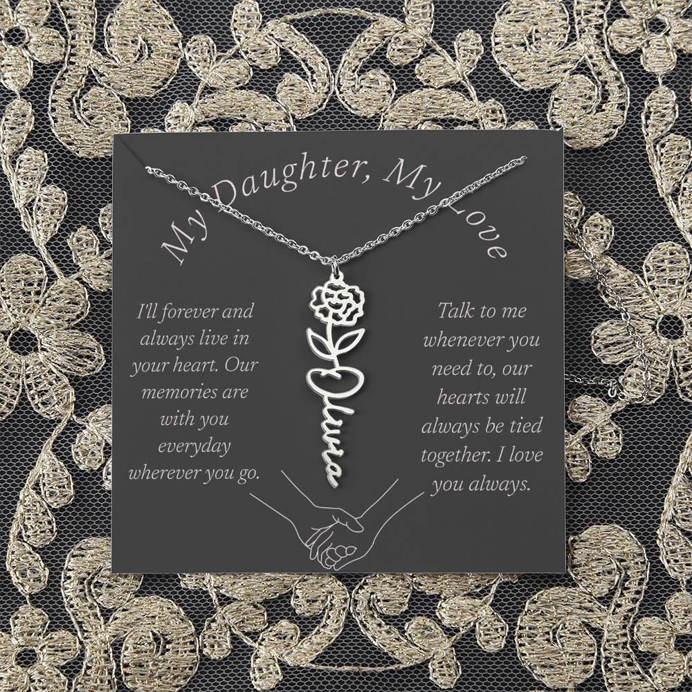 Memorial Flower Name Necklace, To Daughter For Her