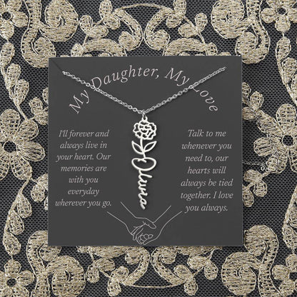 Memorial Flower Name Necklace, To Daughter For Her