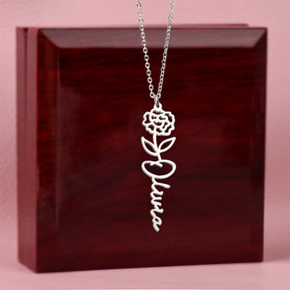 Birth Month Flower & Custom Name Necklace