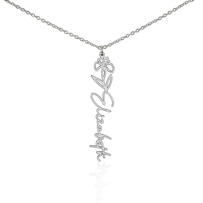 Birth Month Flower & Custom Name Necklace