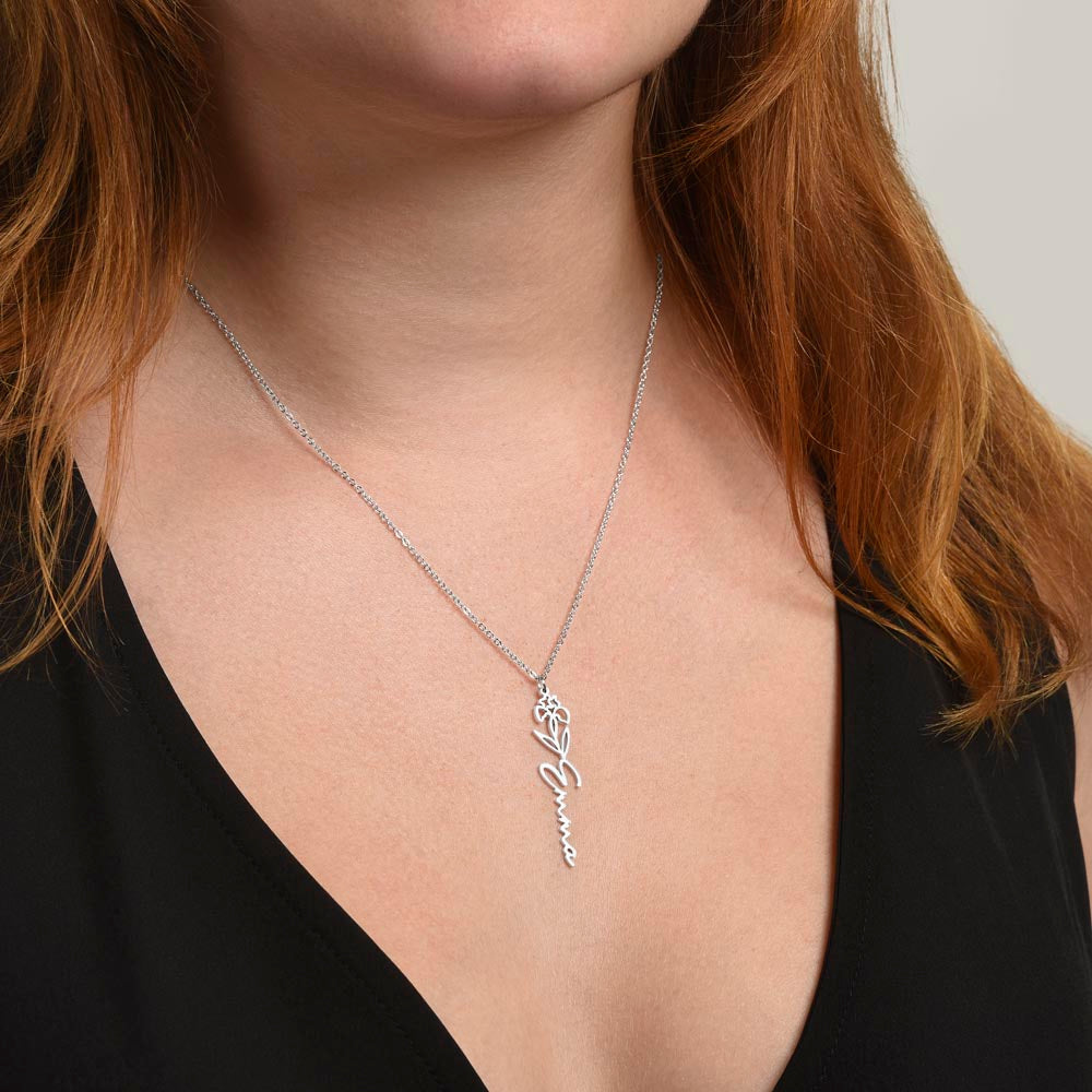 Birth Month Flower & Custom Name Necklace