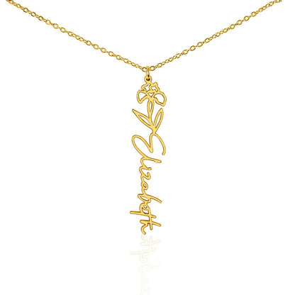 Birth Month Flower & Custom Name Necklace