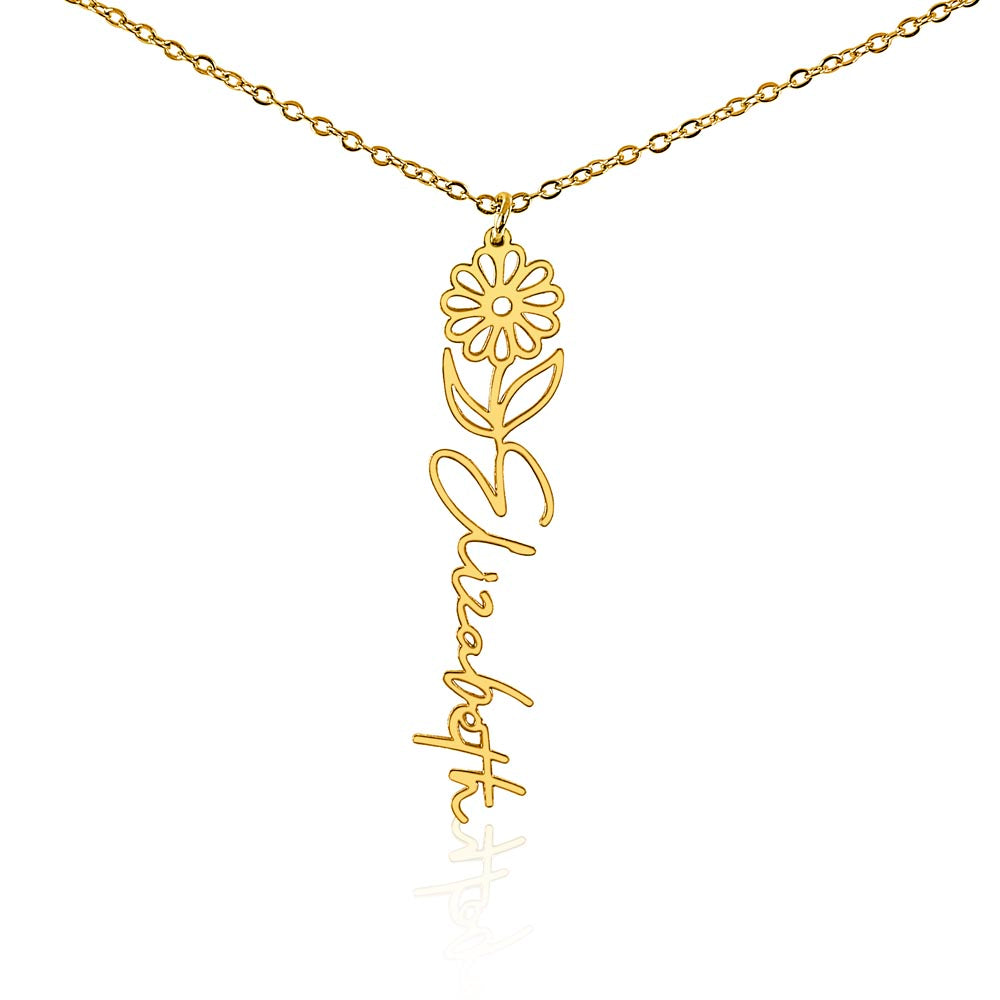 Birth Month Flower & Custom Name Necklace