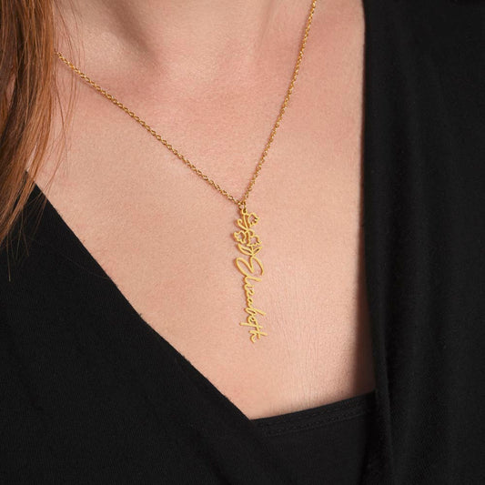 Birth Month Flower & Custom Name Necklace