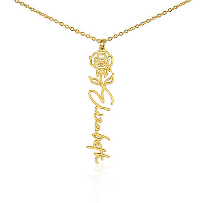 Birth Month Flower & Custom Name Necklace