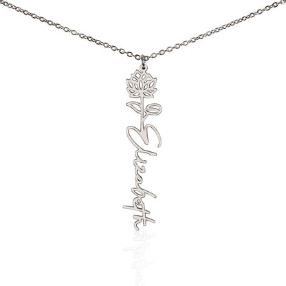 Birth Month Flower & Custom Name Necklace
