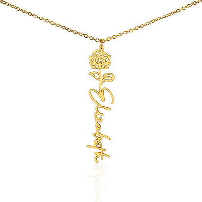 Birth Month Flower & Custom Name Necklace