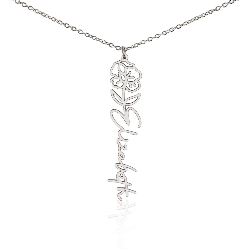 Birth Month Flower & Custom Name Necklace