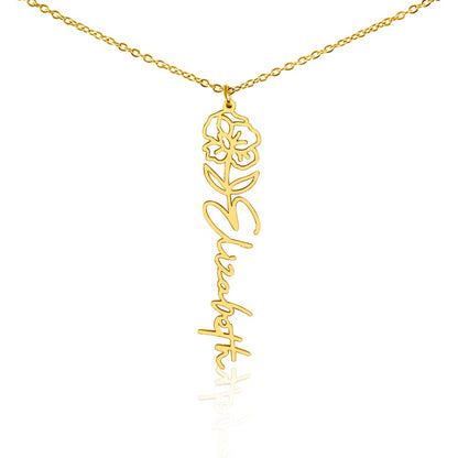 Birth Month Flower & Custom Name Necklace