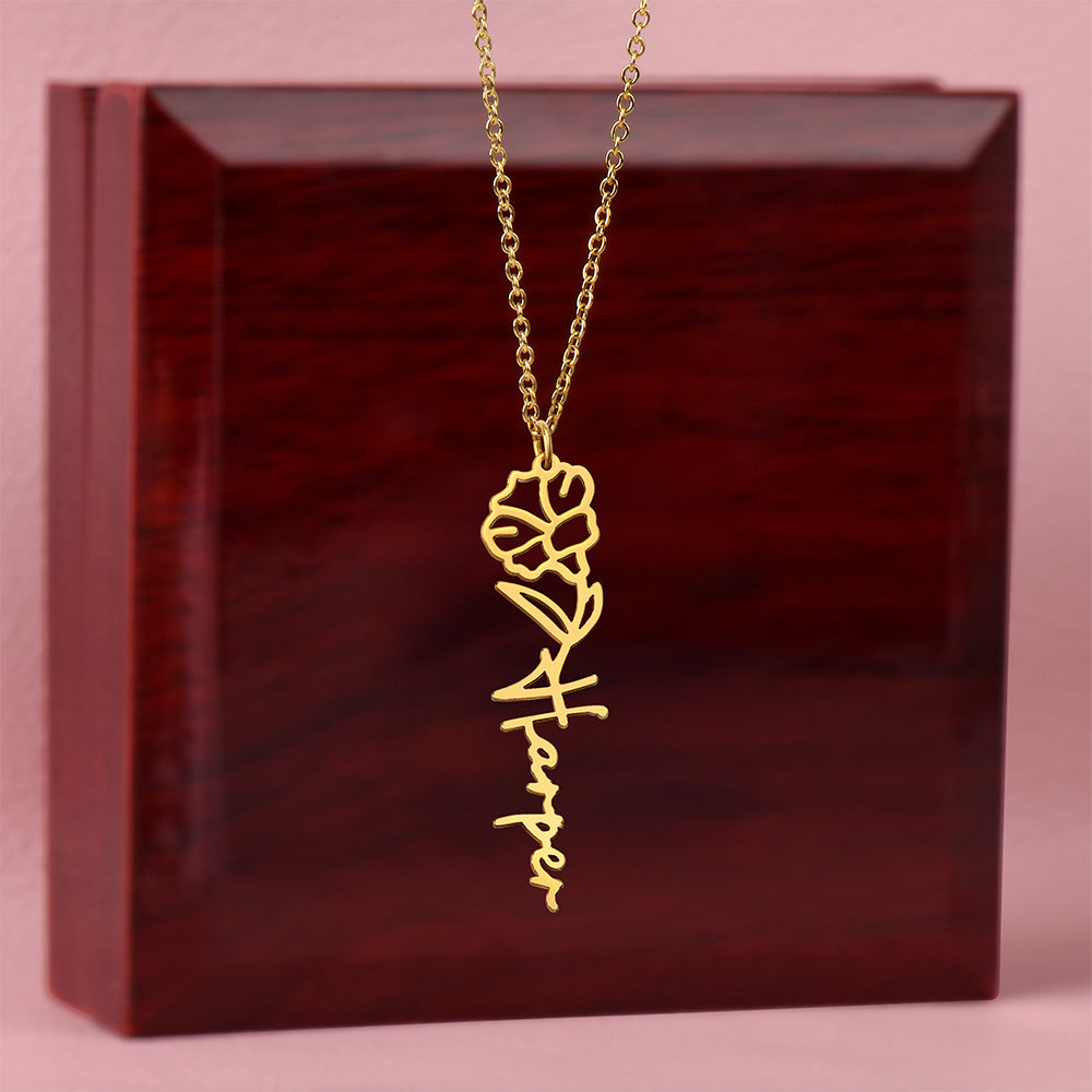 Birth Month Flower & Custom Name Necklace