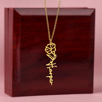 Birth Month Flower & Custom Name Necklace