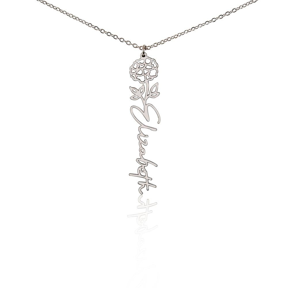 Birth Month Flower & Custom Name Necklace