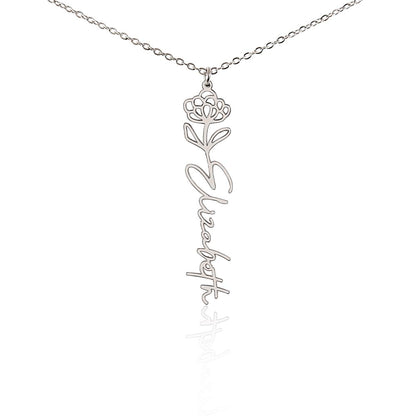Birth Month Flower & Custom Name Necklace